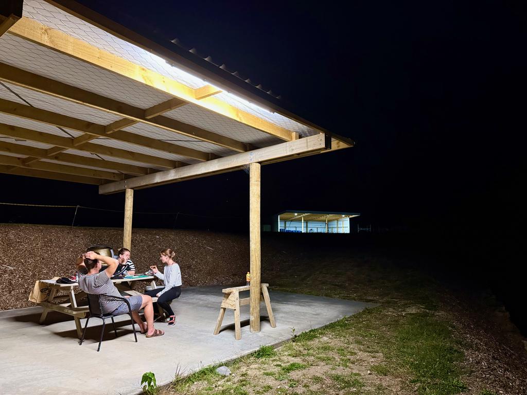 Pizza on the BBQ under a little shelter the night before setting off.