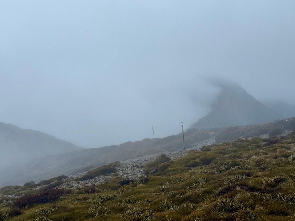 Windy and misty tops on the way to Mt Fell.