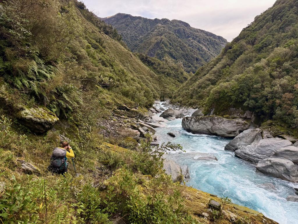 Jen looking for the way forward along the riverside.