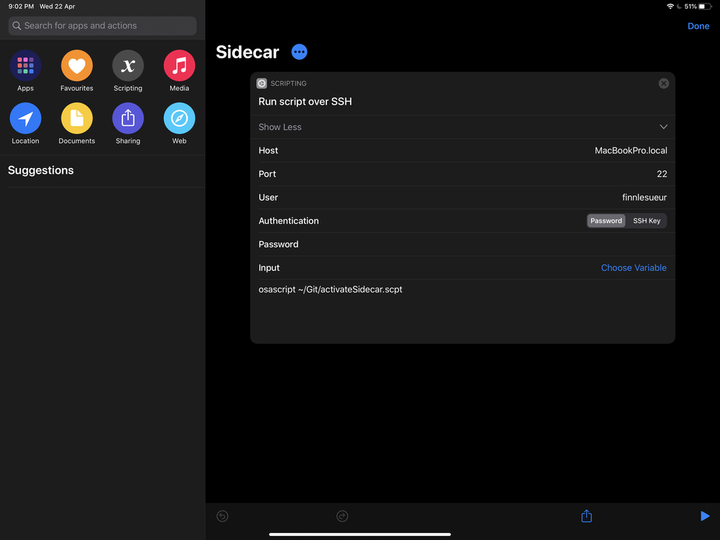 Shortcut to initiate Sidecar from iOS