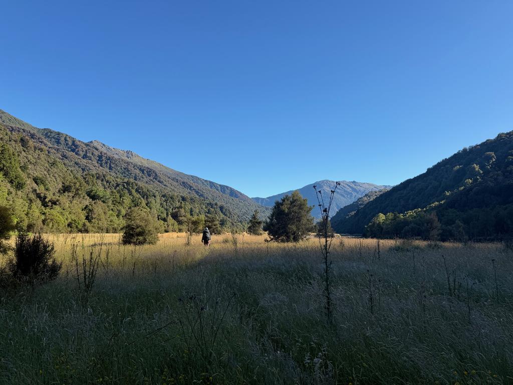 Jen crusing along the river flats in the morning sun.