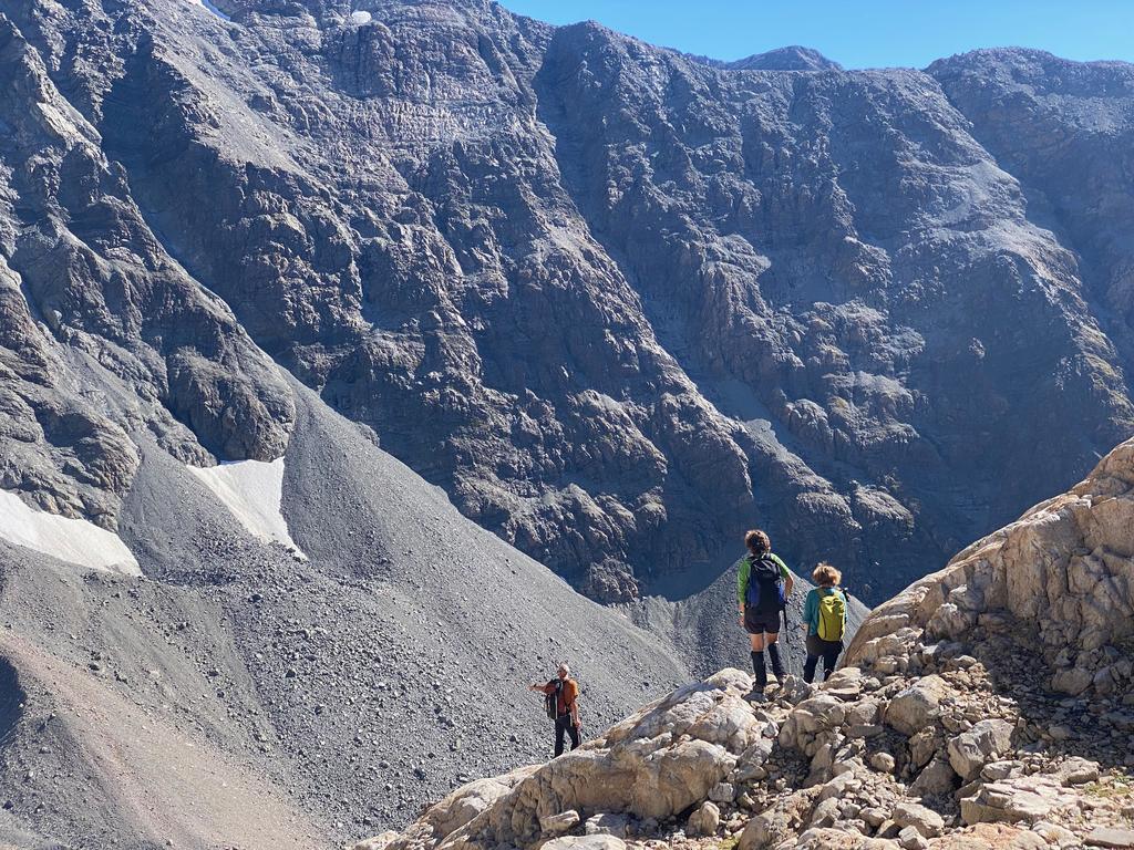 Picking our way through scree and boulders back down to the valley floor.