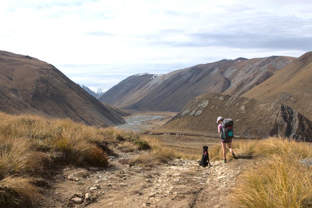 Jen and Korra looking down into the South Branch Ashburton River.