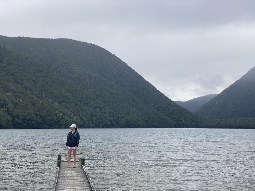 Jen on the little jetty on the lakefront.