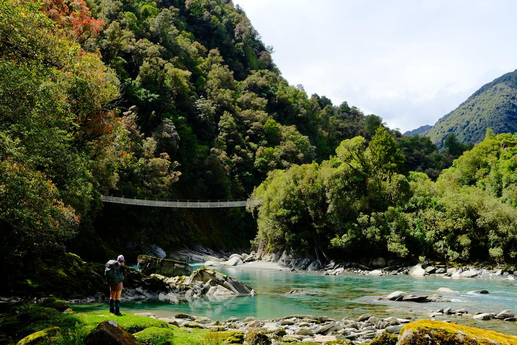 Jen admiring the bridge across the Cesspool.
