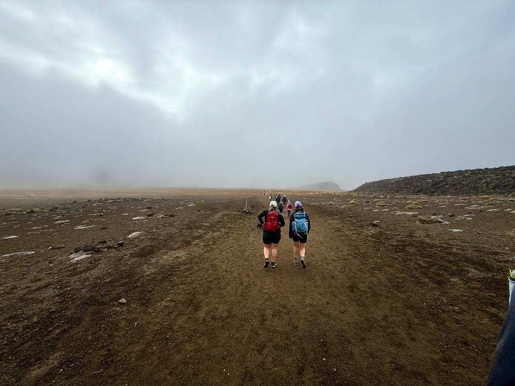 Traversing South Crater in the mist.