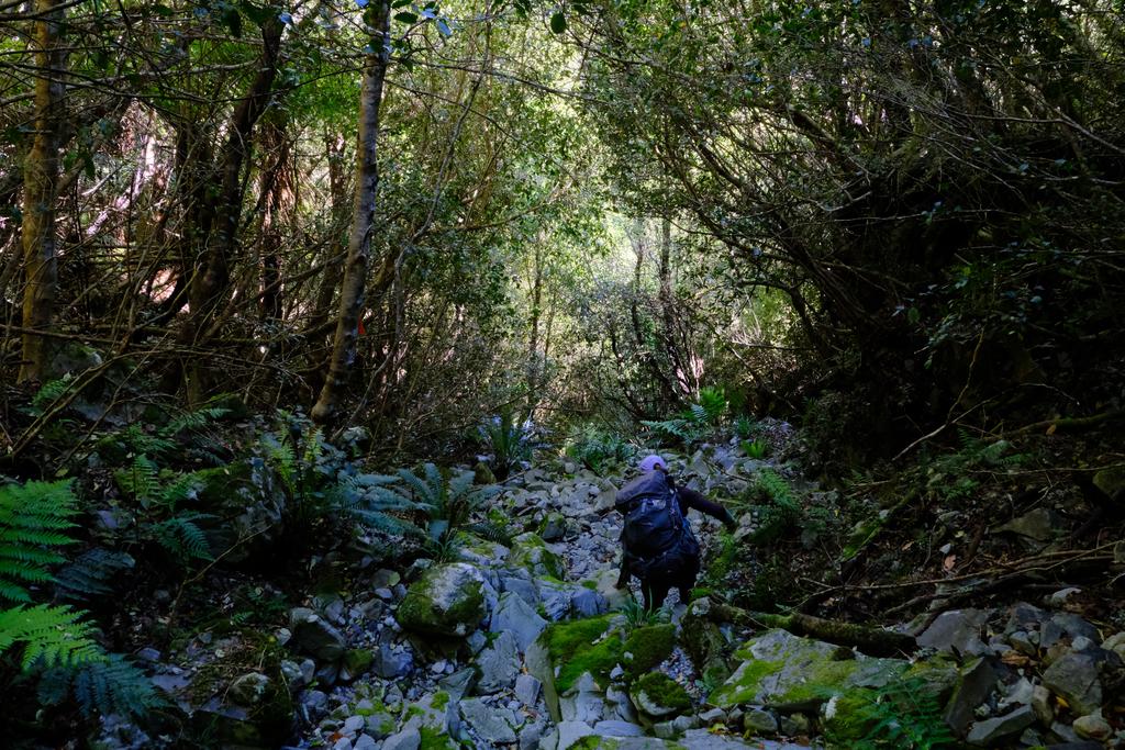 Clambering down the knee-smashing chute to the Taipo River.