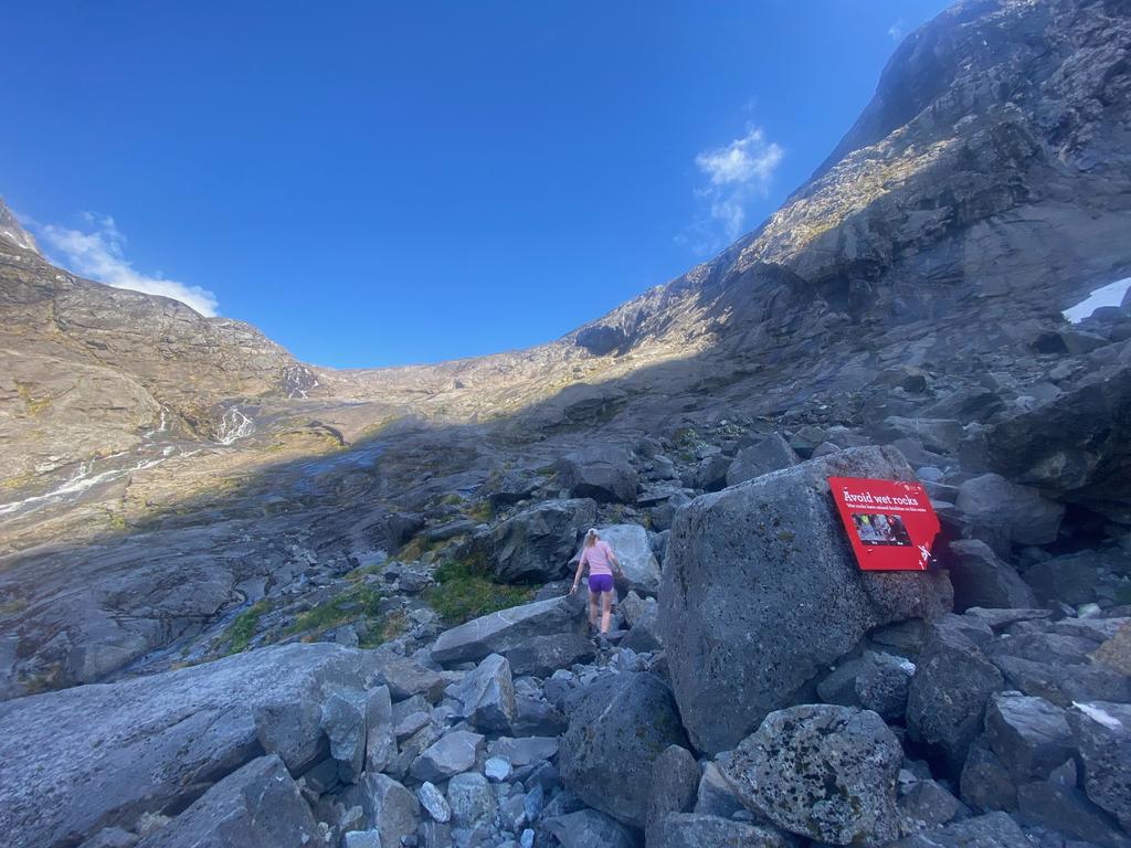 Heading onto the slabs past the slightly excessive DOC sign.