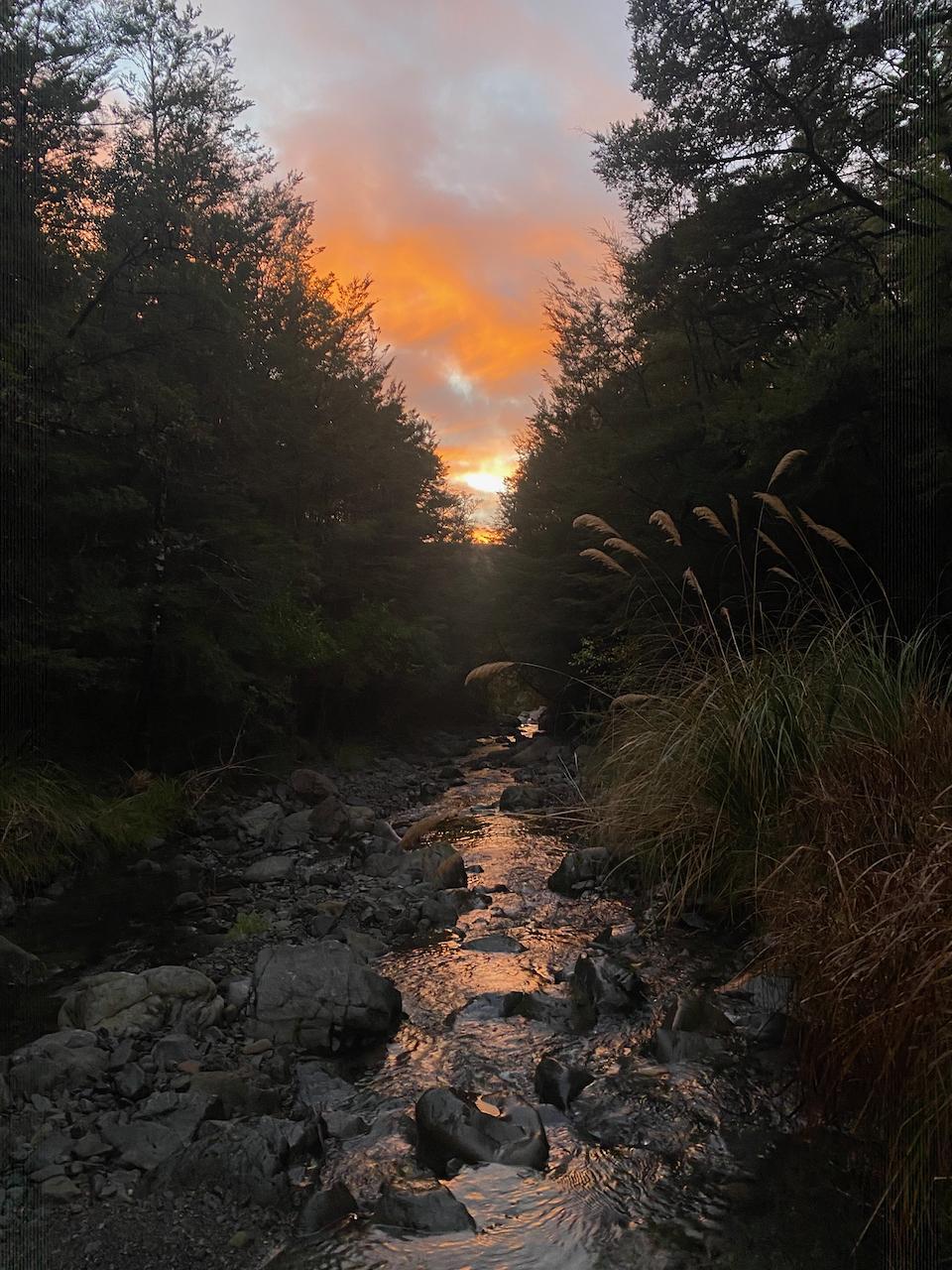 Sunrise at camp while doing the dishes in Pinchgut Stream.