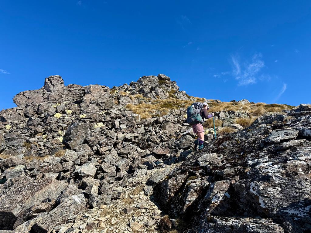 Jen taking Mt Richmond one step at a time.