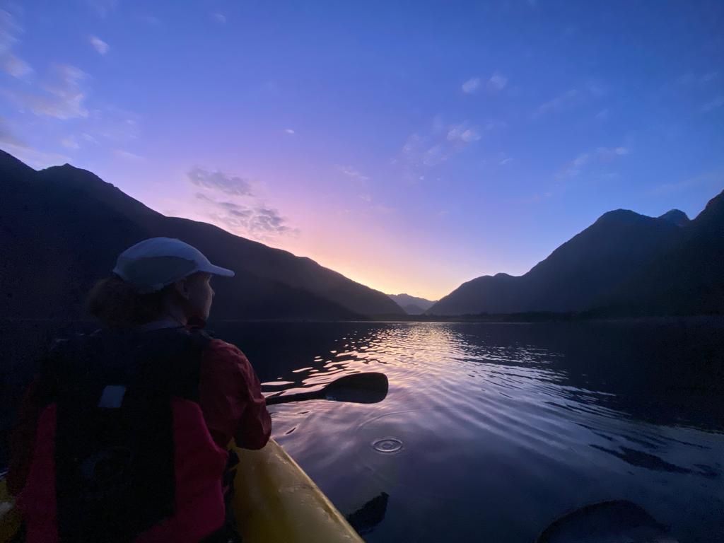 Looking back towards Lake McKerrow Hut to admire the sunrise.