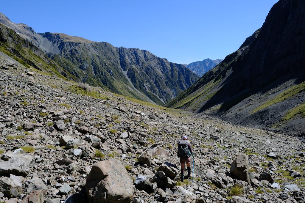 Starting the descent down the west side of Whitehorn Pass.