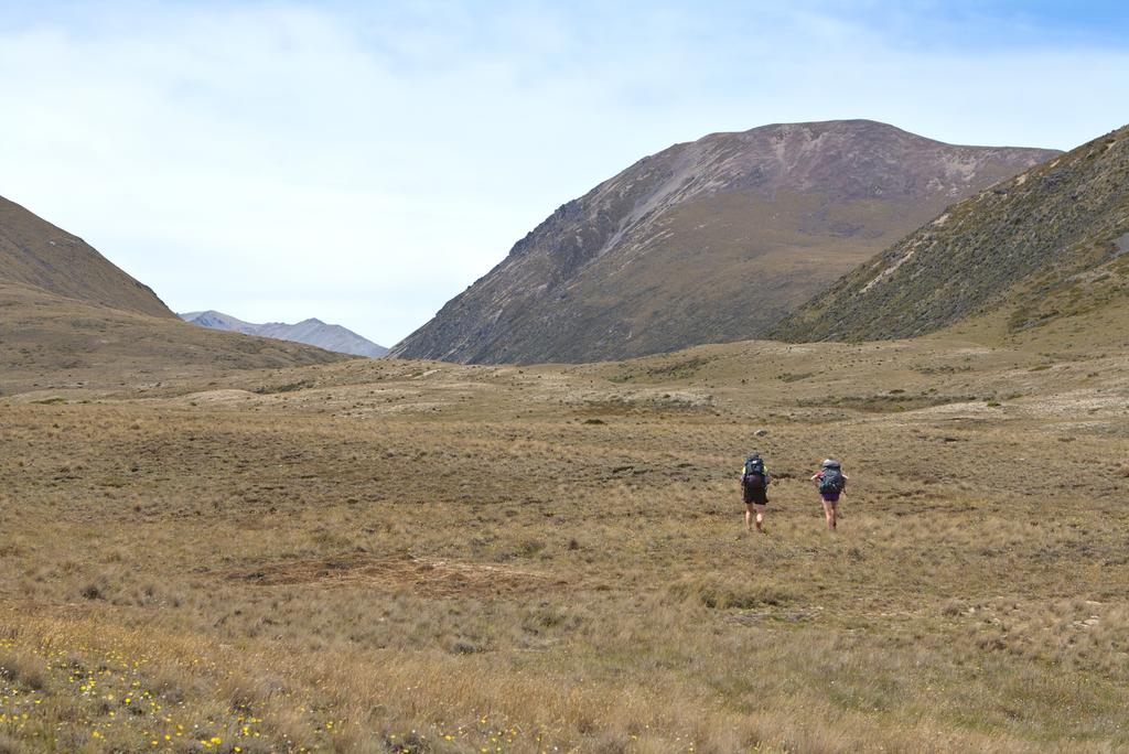 Jen and Em traversing the undulating valley.